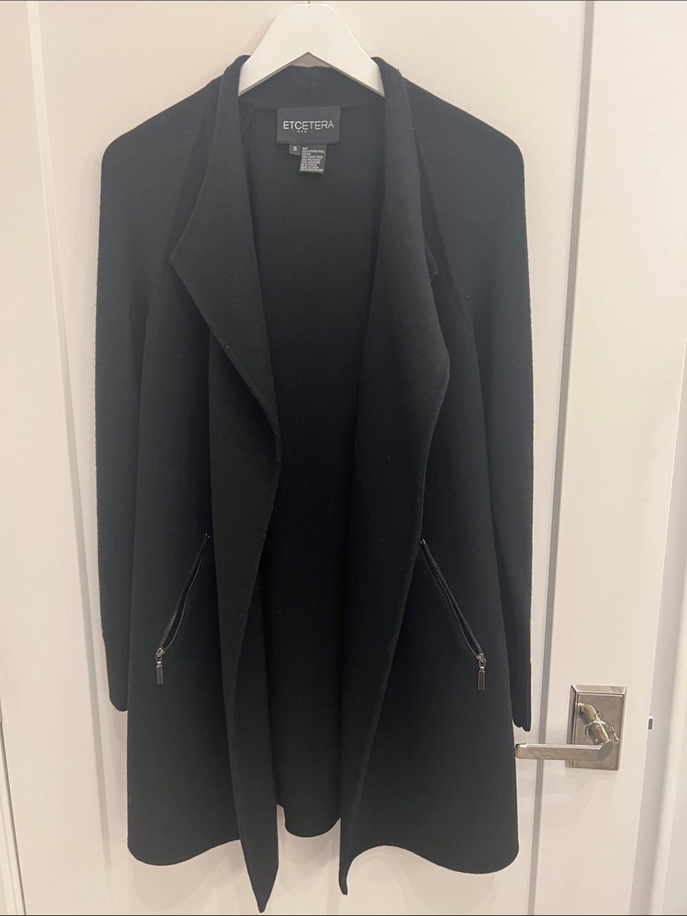 Etcetera Black Open-Front Knit Cardigan/Jacket with Zip Pockets